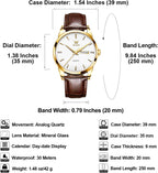 Reloj de cuero casual para hombre, fácil de leer, analógico de acero inoxidable de tres manecillas, para hombre, minimalista, fecha, impermeable, luminoso, reloj de pulsera de cuarzo para