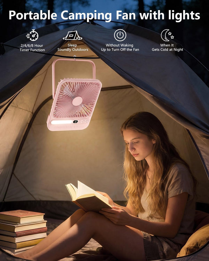 BIVBTP Ventilador de viaje portátil rosa de 8000 mAh con temporizad...