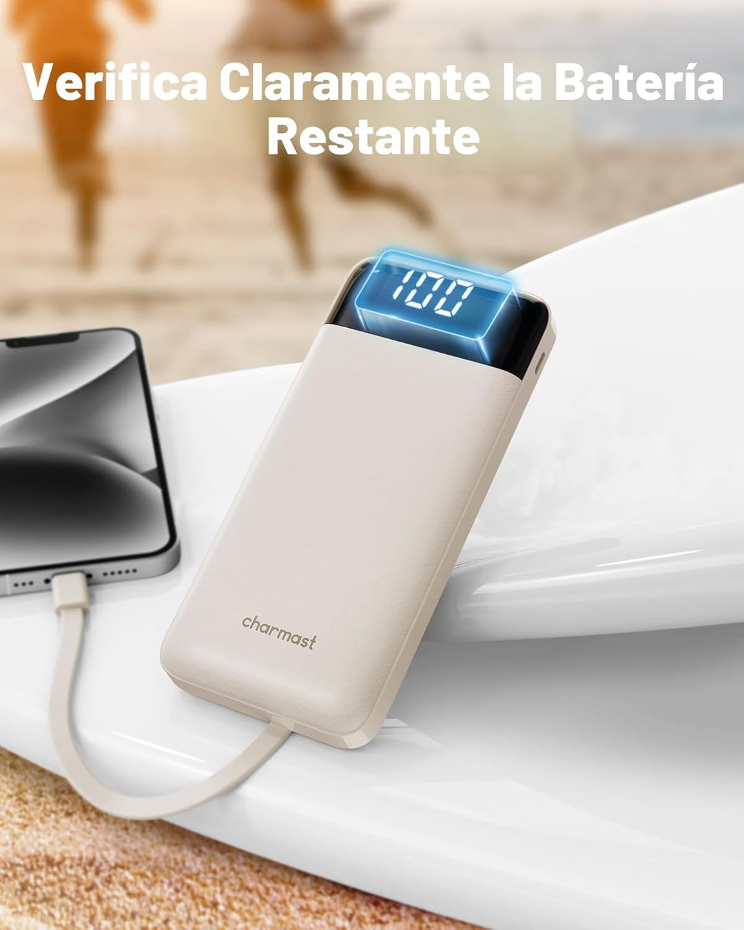 Charmast Cargador portátil con cables incorporados, banco de energí...