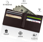 Cartera de cuero de grano completo para hombre, minimalista, delgada, plegable, con bloqueo RFID, con bolsillo para efectivo, 8 ranuras para tarjetas (marrón oscuro)