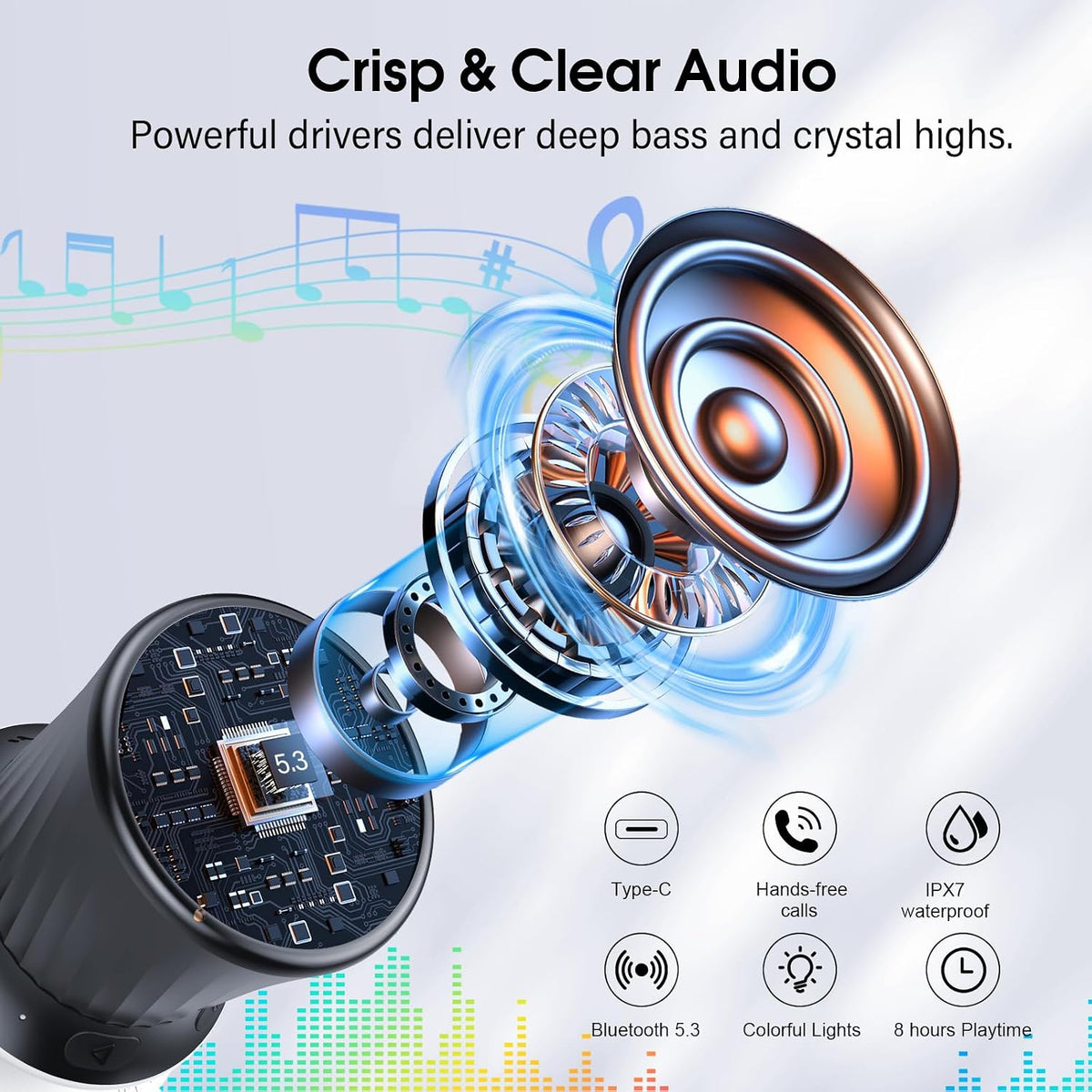 Altavoz de ducha Bluetooth, altavoz portátil impermeable IPX5 con ventosa, mini altavoz Bluetooth 5.3 de graves profundos con micrófono integrado, tiempo de reproducción de 8 horas para baño