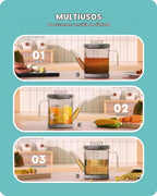 Baffect Separador de Grasa de Vidrio, Recipiente para Grasa de Tocino con Colador, Lata de Almacenamiento de Aceite de Freír para Cocina (1L / 4 Tazas)