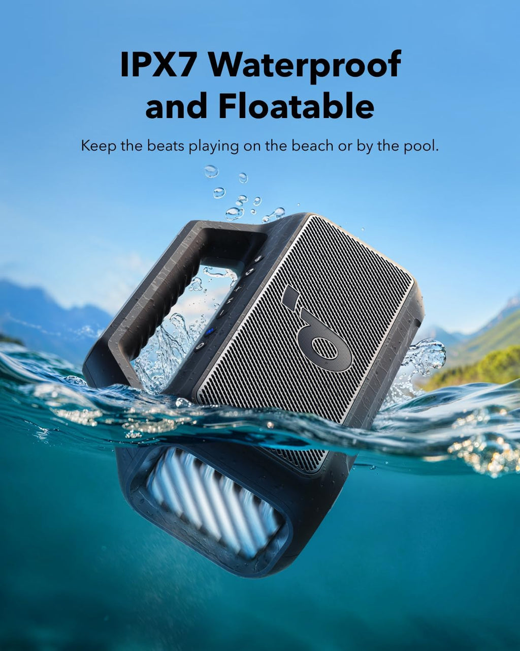 Soundcore Boom 2 - Altavoz para exteriores, 80 W, subwoofer, BassUp 2.0, tiempo de reproducción de 24 horas, IPX7 impermeable, flotante, luces RGB, USB-C, ecualizador personalizado, Bluetooth 5.3