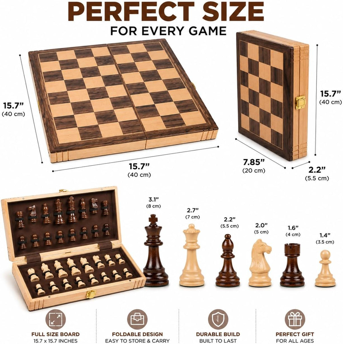 Kangaroo's juego de ajedrez de madera plegable con cierre magnético