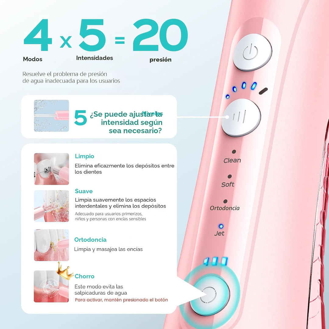 COSLUS - Irrigador de agua portátil para dientes: 4 modos y 5 nivel...