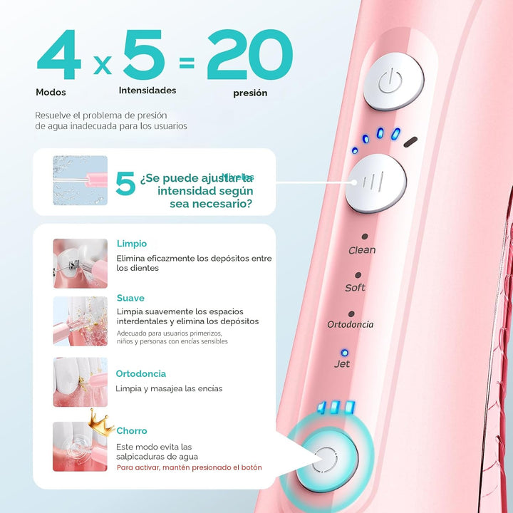 COSLUS - Irrigador de agua portátil para dientes: 4 modos y 5 nivel...