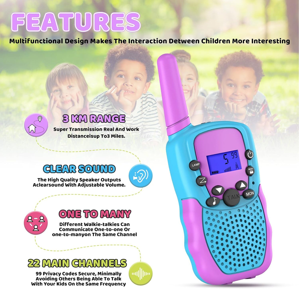 Selieve Walkie Talkies para niños, paquete de 3, juguetes para niños o niñas de 3 a 12 años, rango de 1.9 mi, juguetes para actividades en interiores y exteriores, regalos para niños y niñas de 5 a 8
