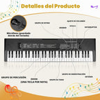 61 Keys Kids Piano teclado Toy con Mic para 3 4 5 6 7 8 Girls Boys, negro