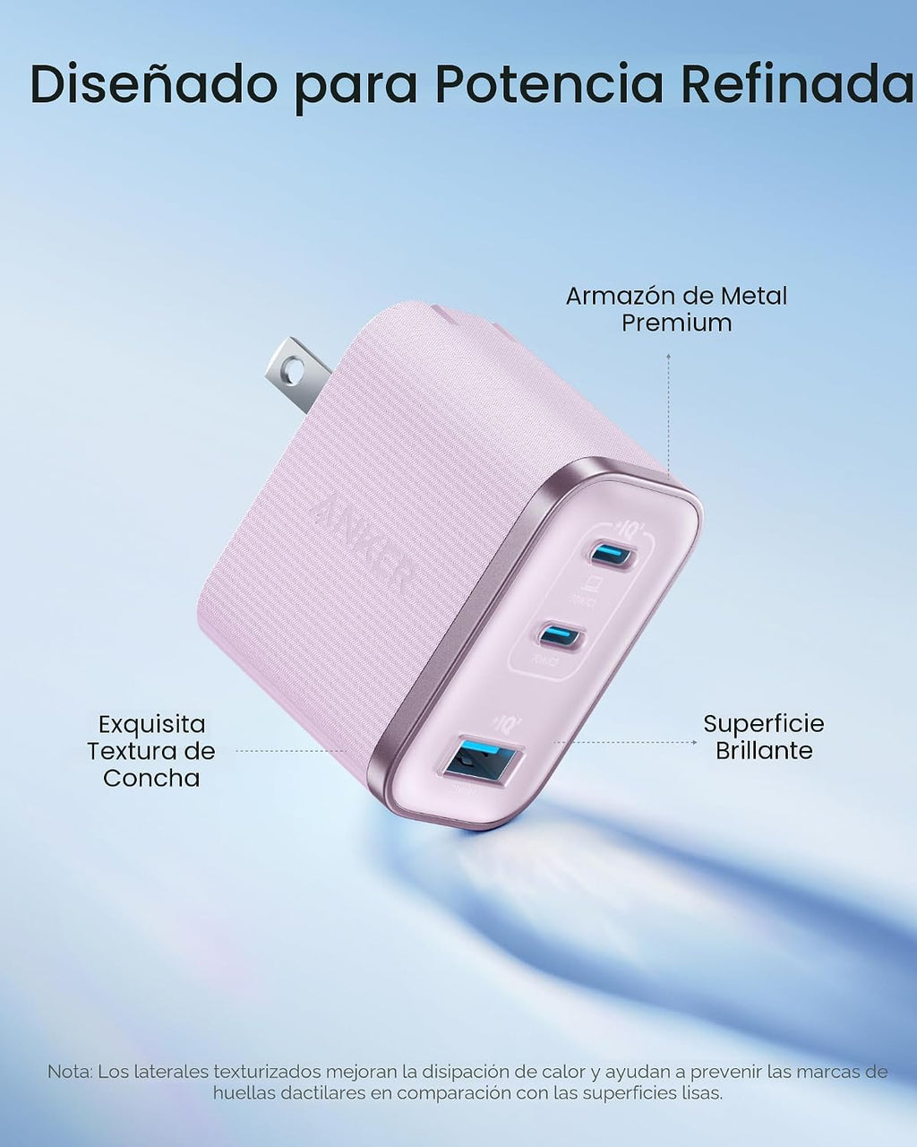 Anker Nano 70W Max Cargador Rápido de 3 Puertos USB-C, cargador tipo C de carga