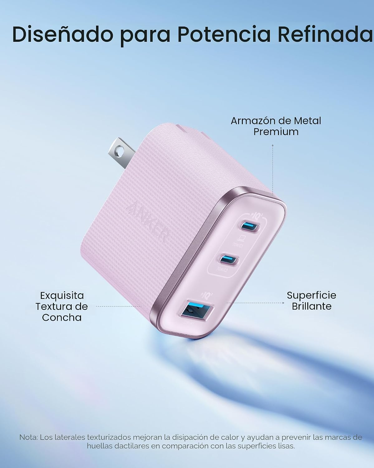 Anker Nano 70W Max Cargador Rápido de 3 Puertos USB-C, cargador tipo C de carga