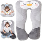 Almohada larga de felpa en forma de U de 47x23 pulgadas para niños, almohada grande y suave con forma de pingüino para dormir, peluches grandes y bonitos, funda lavable, regalo para niños y