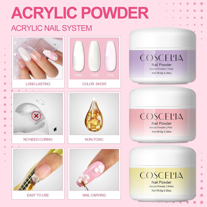 Kit de uñas acrílicas para principiantes con todo profesional, 3 pi...