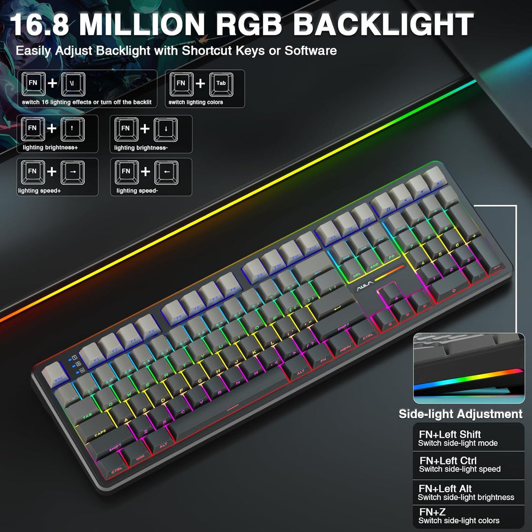 AULA Teclado mecánico inalámbrico F108, teclado para juegos de tama...