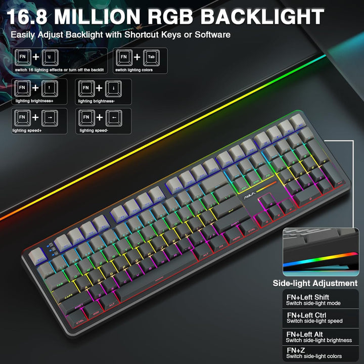 AULA Teclado mecánico inalámbrico F108, teclado para juegos de tama...