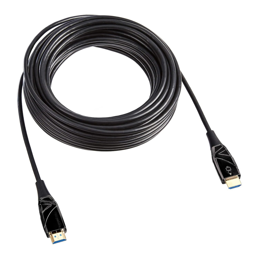 Amazon Basics Cable de fibra óptica HDMI, 18Gbps de alta velocidad, 4K @60Hz, 2160p, color de 48 bits, listo para Ethernet, 50 pies, negro