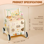 Andador de Actividad de Madera con Cubo, Andador de Madera para Bebés, Juguetes de Empuje Montessori para Bebés que Aprenden a Caminar y a Sentarse y Pararse