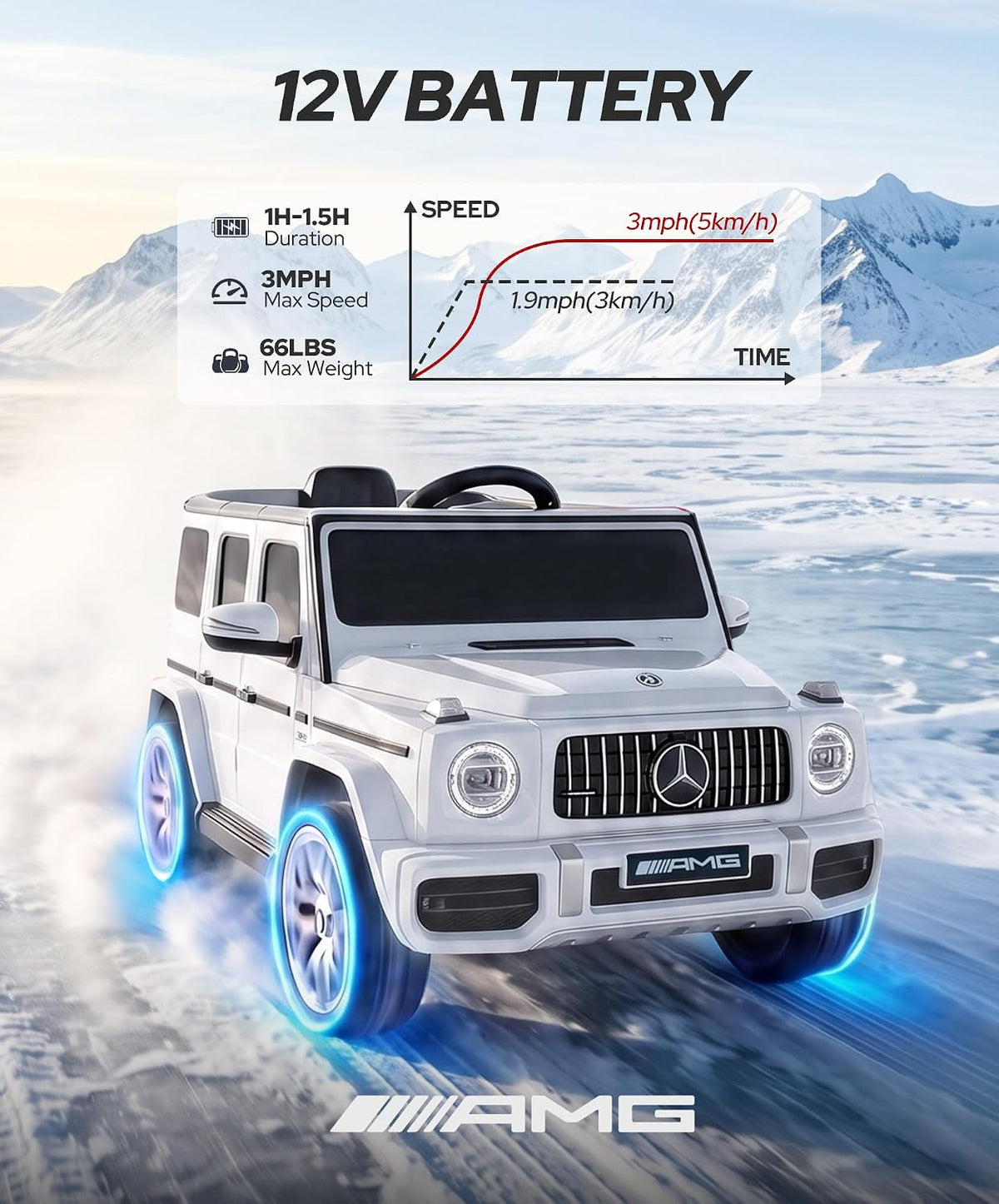 Mercedes-Benz AMG G63 - Coche eléctrico con licencia para niños, auto de paseo con control de padres, auto eléctrico G Wagon para niños, arranque suave, aviso de batería baja, Bluetooth, luces
