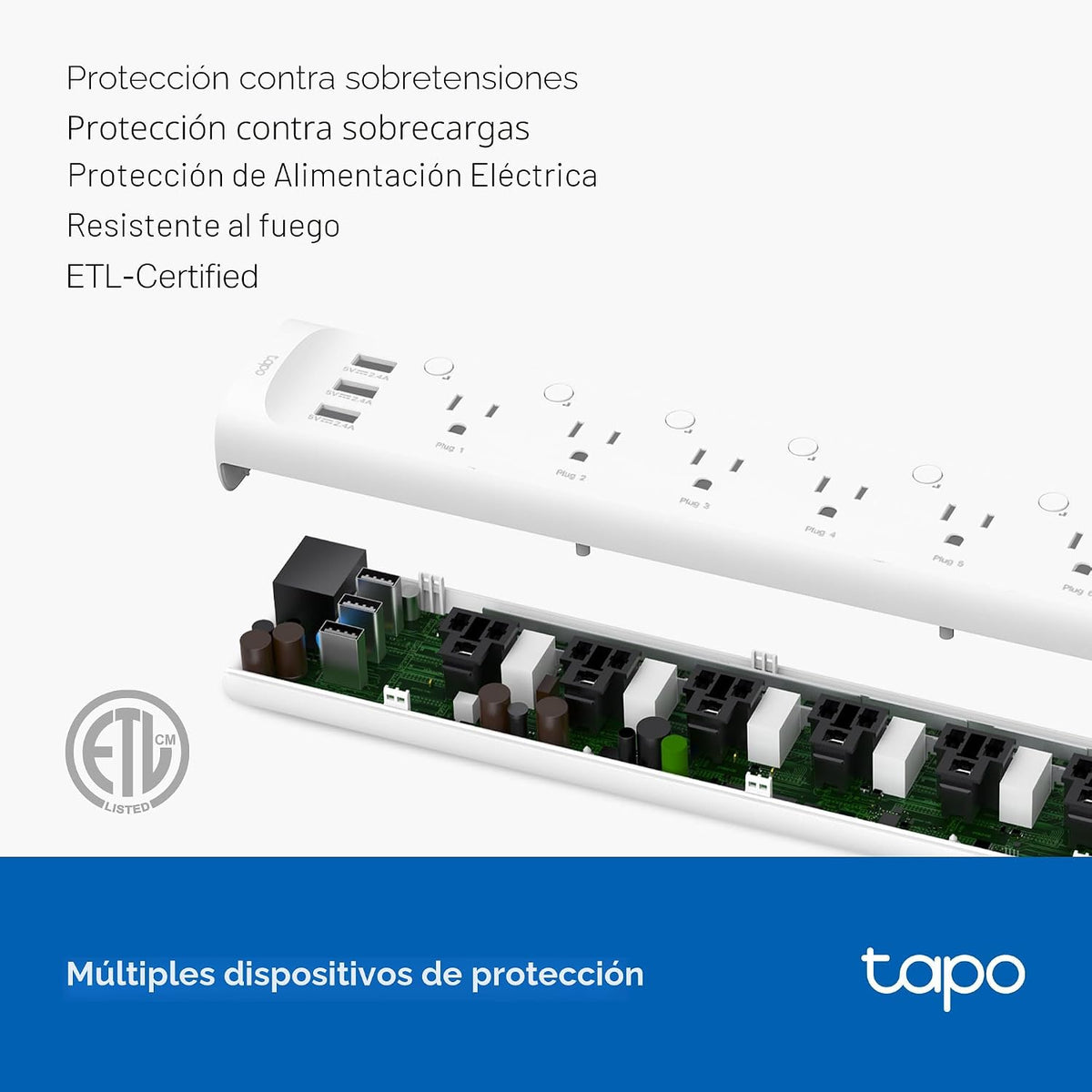 Tapo Regleta de Alimentación Inteligente Wi-Fi - 6 Tomas Inteligentes Controladas Individualmente y 3 Puertos USB con Protección contra Sobretensiones, Matter, Funciona con Alexa, Google Home, Siri y