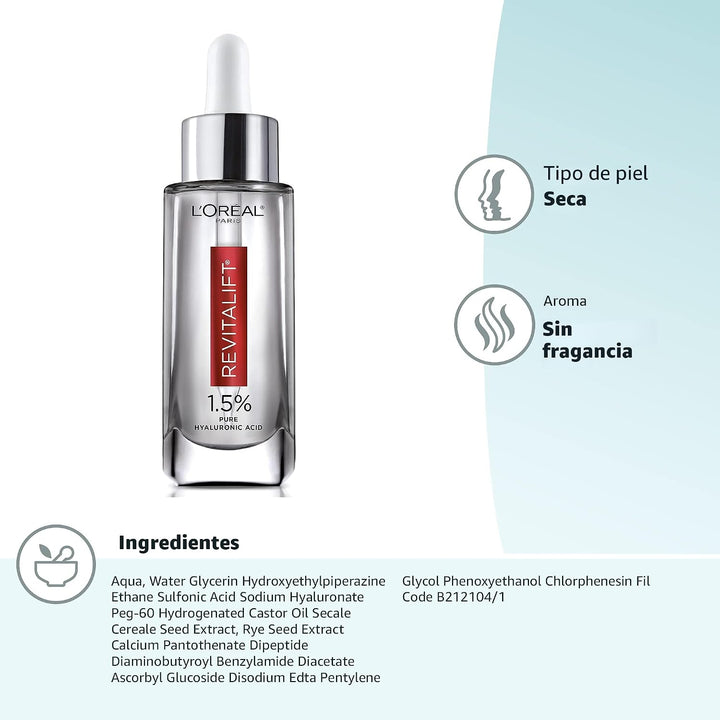 L'Oreal Paris Revitalift 1.5% Suero de Ácido Hialurónico Puro p...