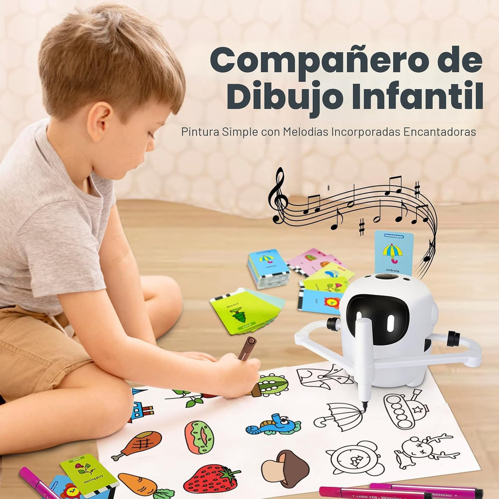 RIVGOT Robot de dibujo para niños con 150 tarjetas, máquina de dibujo educativo interactiva por voz, juguetes de aprendizaje de pintura Montessori para niños de 3, 4, 5, 6, 7, 8 años, fiesta de