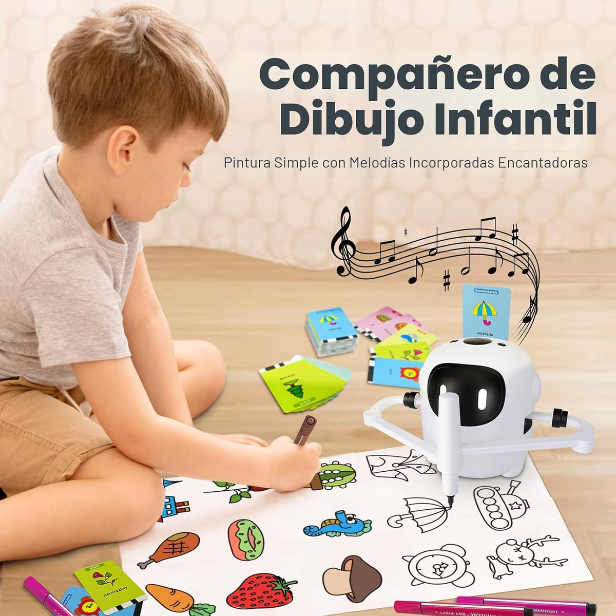 RIVGOT Robot de dibujo para niños con 150 tarjetas, máquina de dibujo educativo interactiva por voz, juguetes de aprendizaje de pintura Montessori para niños de 3, 4, 5, 6, 7, 8 años, fiesta de