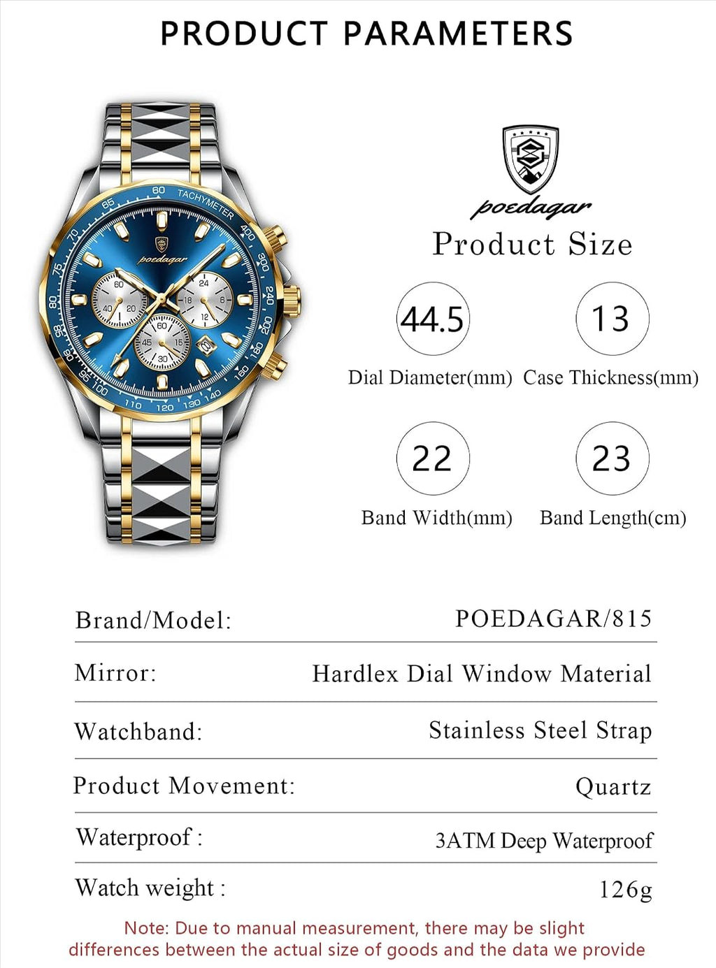 Poedagar Relojes de moda para hombre de lujo, impermeables, luminosos, con fecha y cronógrafo, de acero inoxidable, deportivos, de cuarzo, para hombre