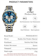Poedagar Relojes de moda para hombre de lujo, impermeables, luminosos, con fecha y cronógrafo, de acero inoxidable, deportivos, de cuarzo, para hombre