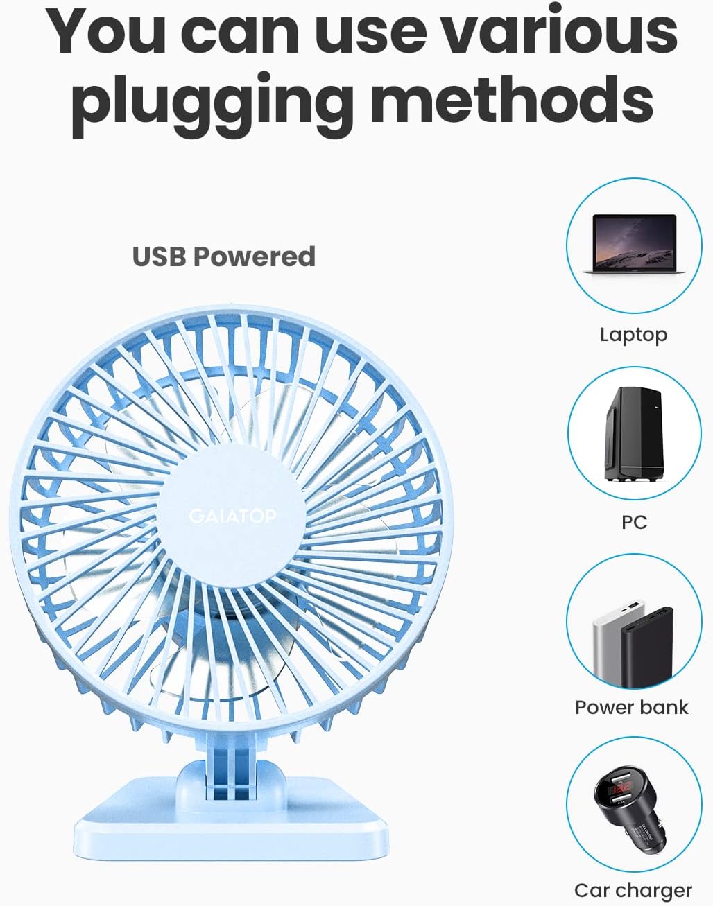 Gaiatop Ventilador de escritorio USB, pequeño pero potente, portáti...