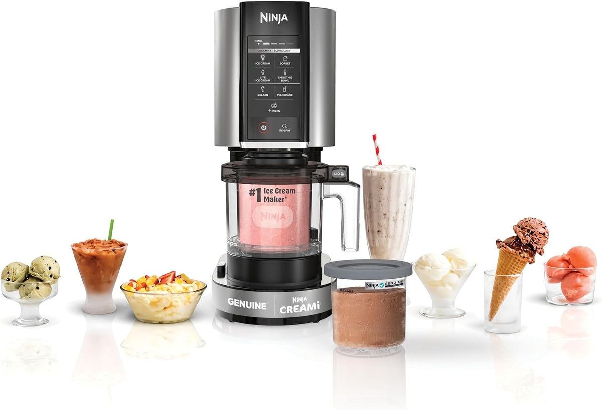 Ninja NC301 CREAMi, máquina para hacer helado, gelato, mezclas, malteadas, sorbetes, batidos y más, 7 programas de un solo toque, con (2) recipientes de pinta y tapas, tamaño compacto, perfecto para