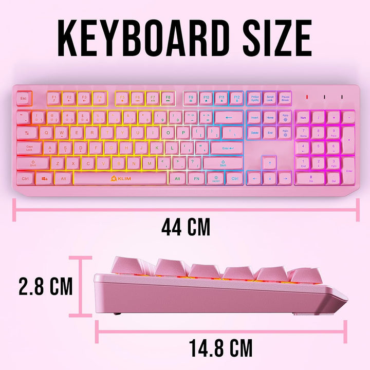 Teclado inalámbrico KLIM Chroma Rosa \u2013 Retroiluminación RGB, B...