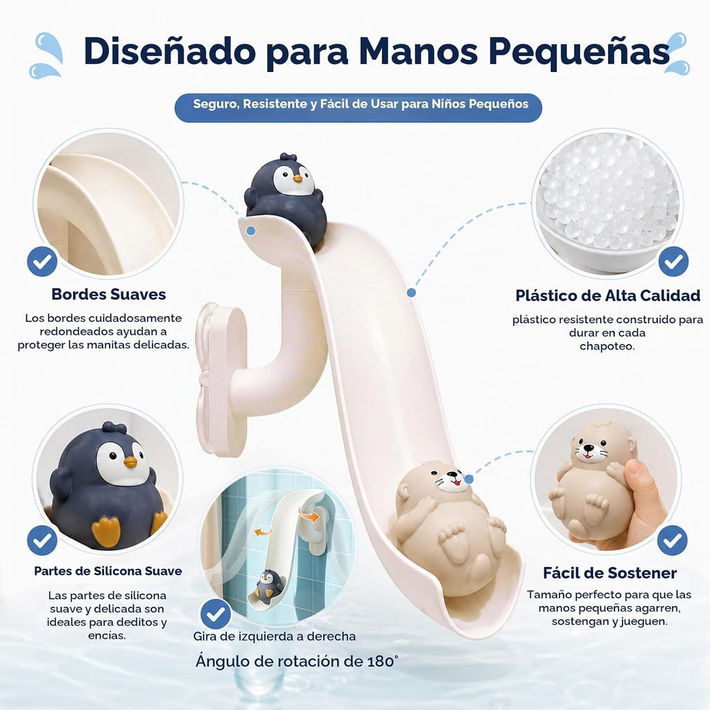 Juguetes de baño para mayores de 3 años, sin agujero, 6 animales marinos flotantes con tobogán de agua, aro de baloncesto y red de atrapación, juguetes de bañera para niños y niñas, juguetes de agua