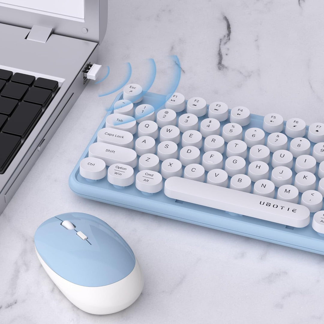 UBOTIE Teclado inalámbrico colorido para computadora y mouse óptico...
