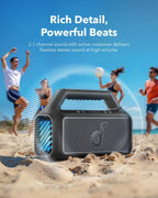 Soundcore Boom 2 - Altavoz para exteriores, 80 W, subwoofer, BassUp 2.0, tiempo de reproducción de 24 horas, IPX7 impermeable, flotante, luces RGB, USB-C, ecualizador personalizado, Bluetooth 5.3