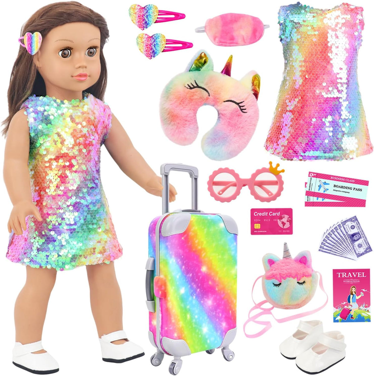 K.T. Fancy 23 piezas de ropa y accesorios para muñecas americanas