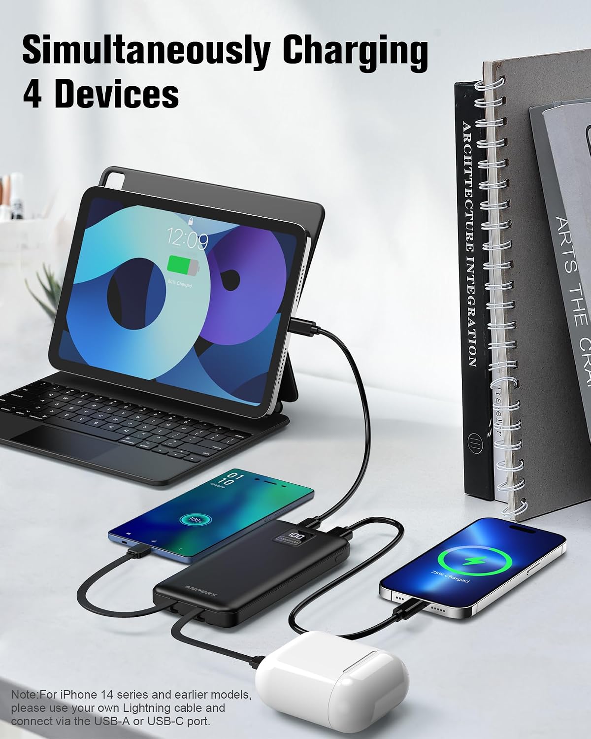 AsperX Paquete de 2 cargadores portátiles de 10000 mAh con cables i...