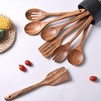 Utensilios de madera de 13 pulgadas de largo para cocinar, cucharas de madera de mango largo para cocinar, juego de 7 PIEZAS de cucharas de madera para manualidades, juego de utensilios de