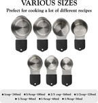 Juego de 16 tazas y cucharas medidoras magnéticas, juego de 7 tazas medidoras magnéticas de acero inoxidable y cucharas medidoras magnéticas con nivelador para ingredientes líquidos secos (7, negro)