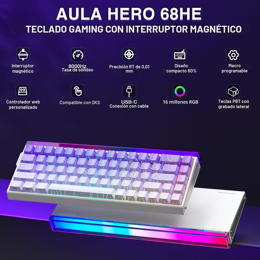 AULA Hero 68 HE Teclado para Juegos 60% con Cable, Teclado con Inte...