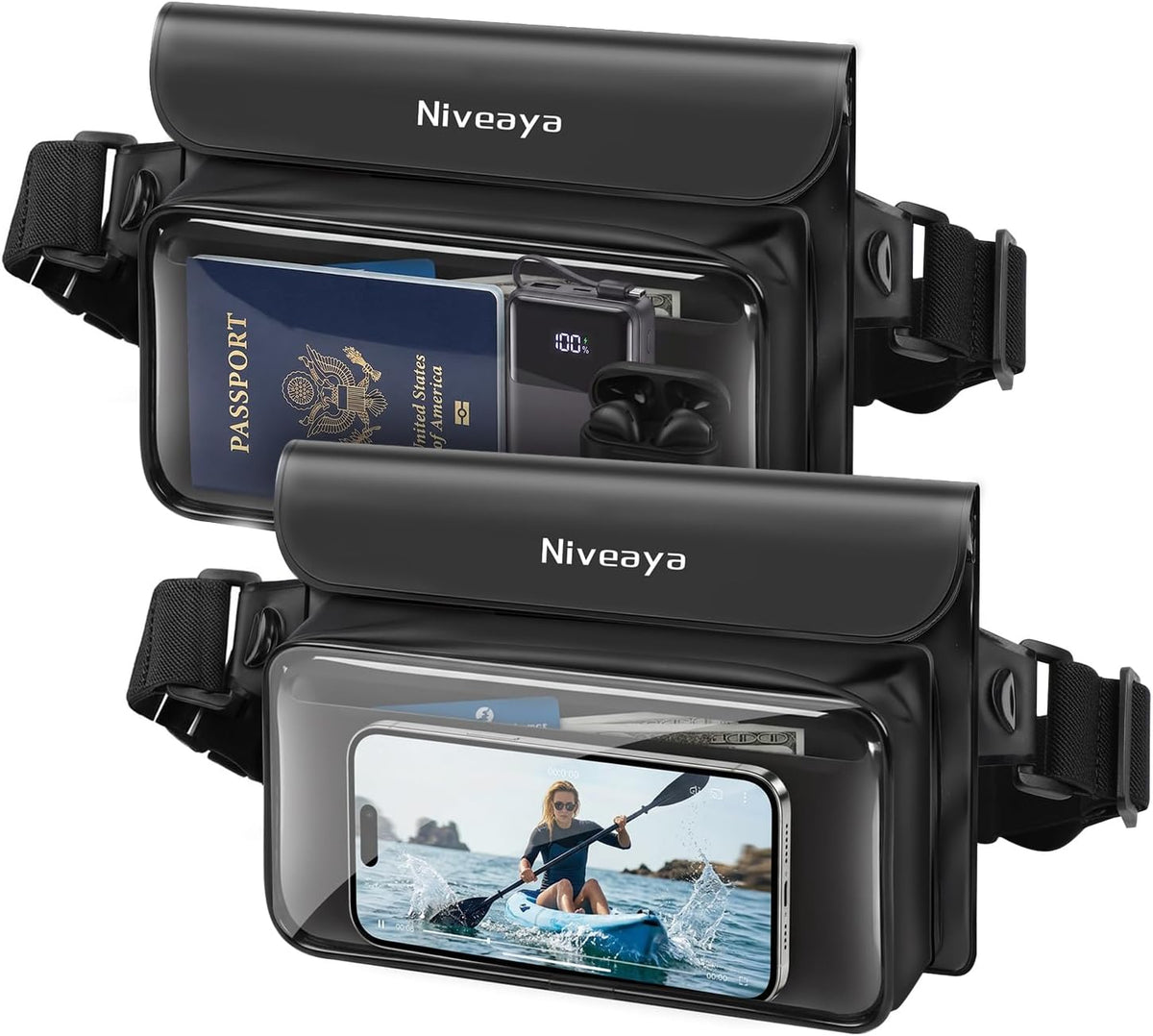 Riñonera impermeable flotante IPX8 para teléfono, pasaporte y