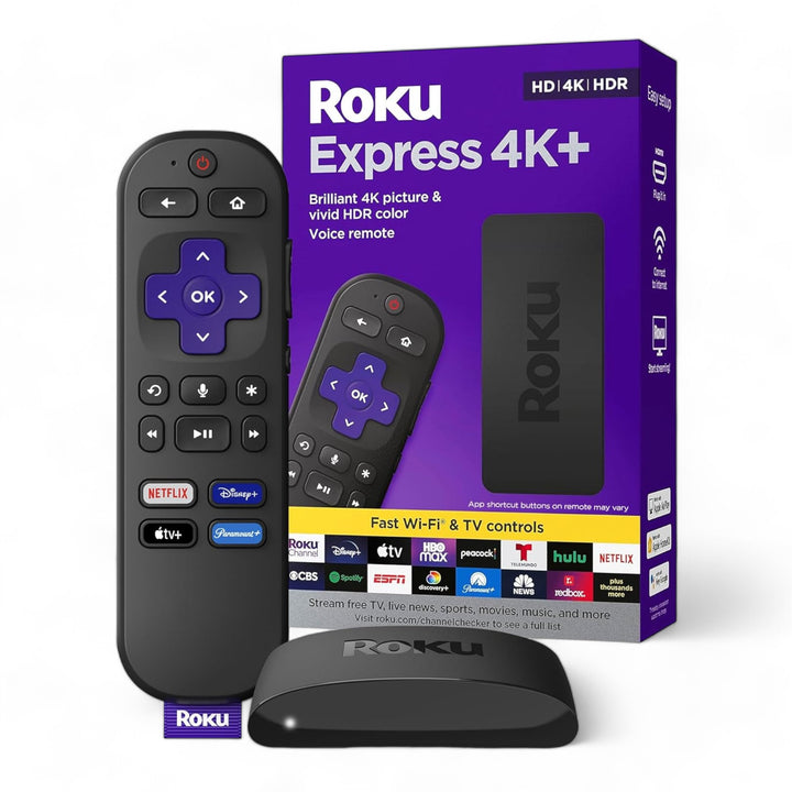 ROKU Express 4K+ | Reproductor HD/4K/HDR con Control de Voz y Cable HDMI Premium