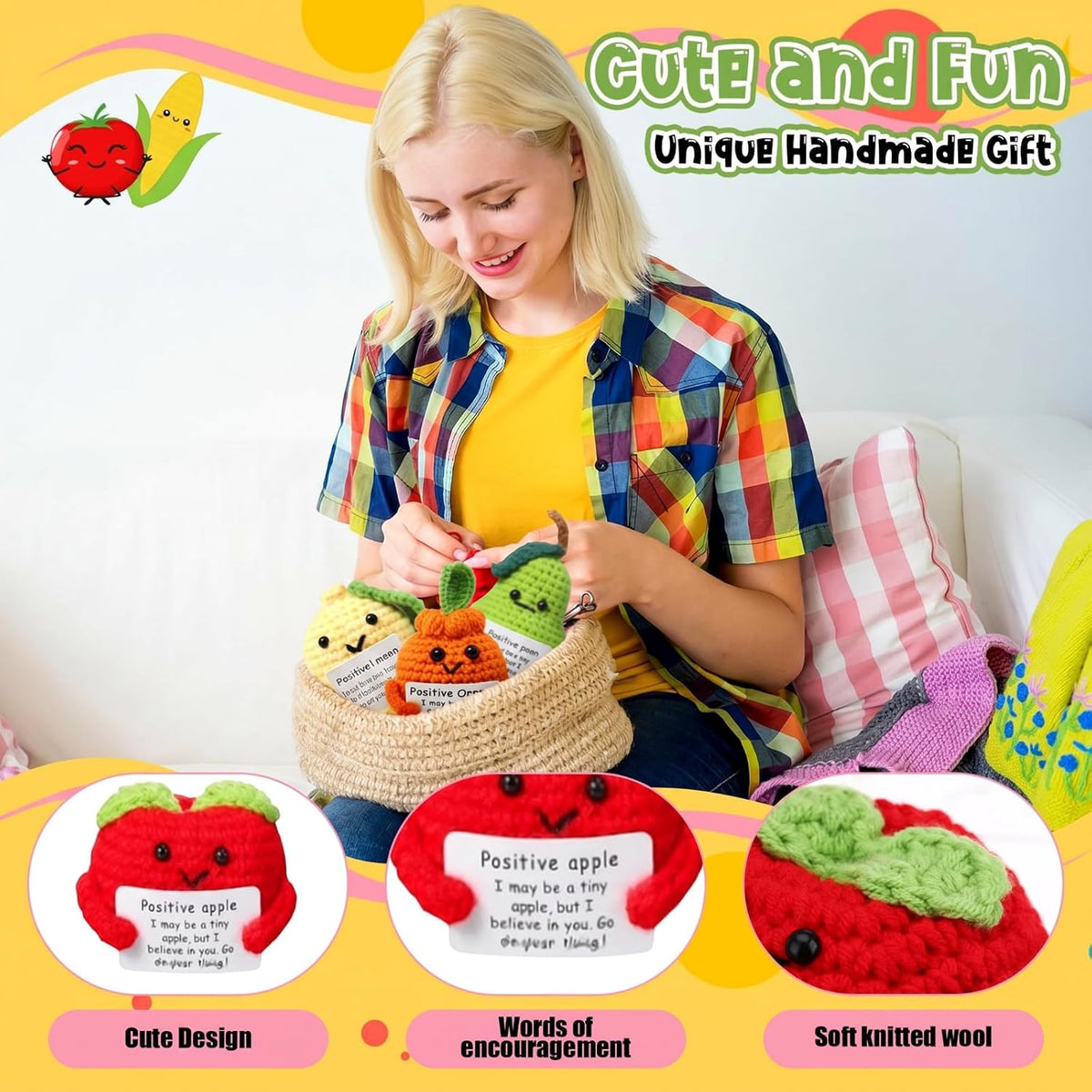 HunnmingRe Fruit Style - Muñeca de ganchillo (12 piezas) con tarjeta