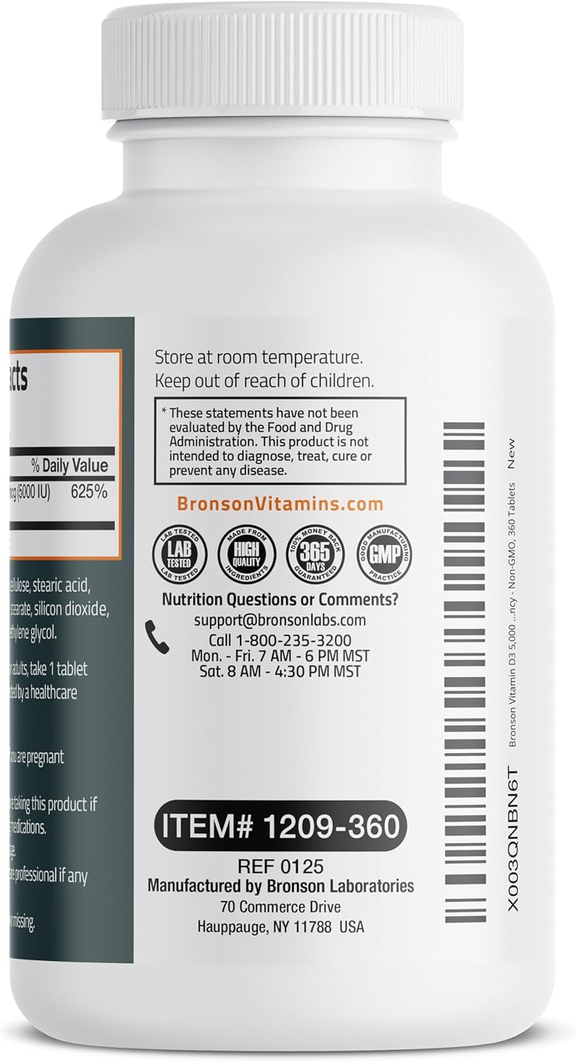 Bronson Vitamina D3 5000iu (125mcg) Suministro de 1 año para una fu...