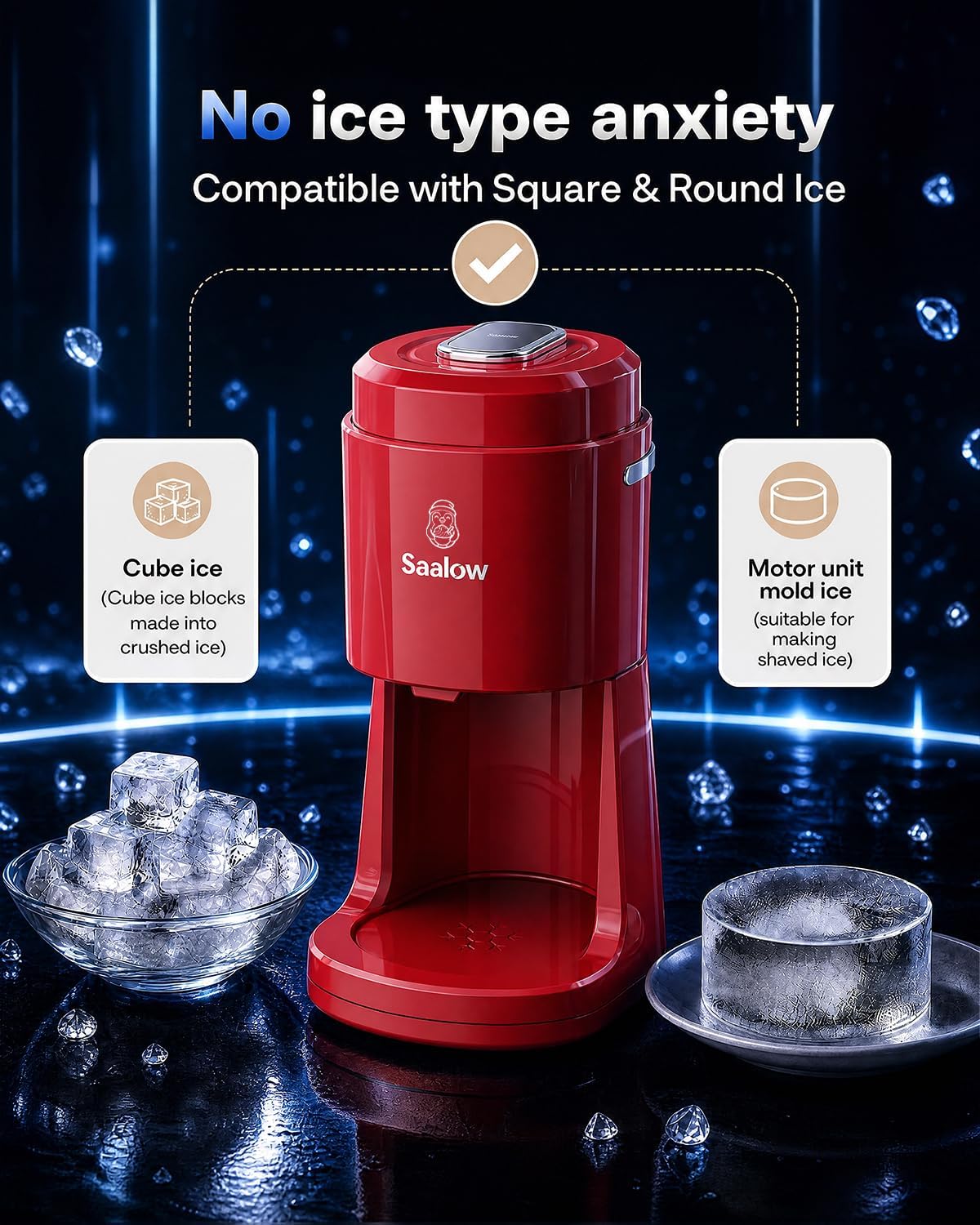 Máquina eléctrica de hielo afeitado, máquina profesional de cono de nieve con ajustes de grosor ajustables, motor de alta eficiencia de 135 W, trituradora de hielo portátil para hielo esponjoso