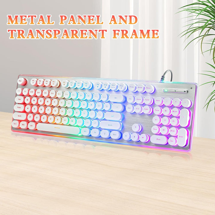 ANSWK Teclado estilo máquina de escribir con panel de metal, retroi...