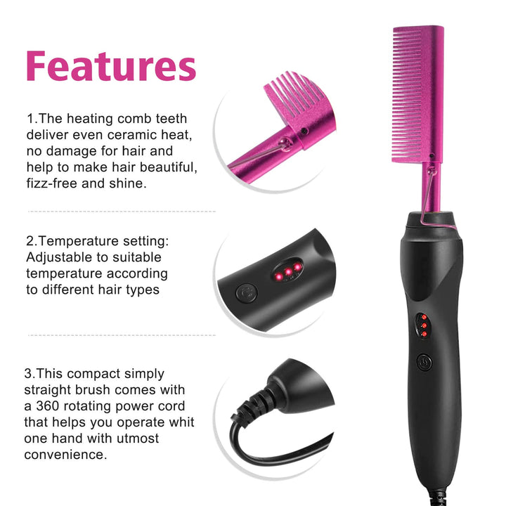 Goiple Peine caliente eléctrico alisador de pelo rosa, peine alisad...