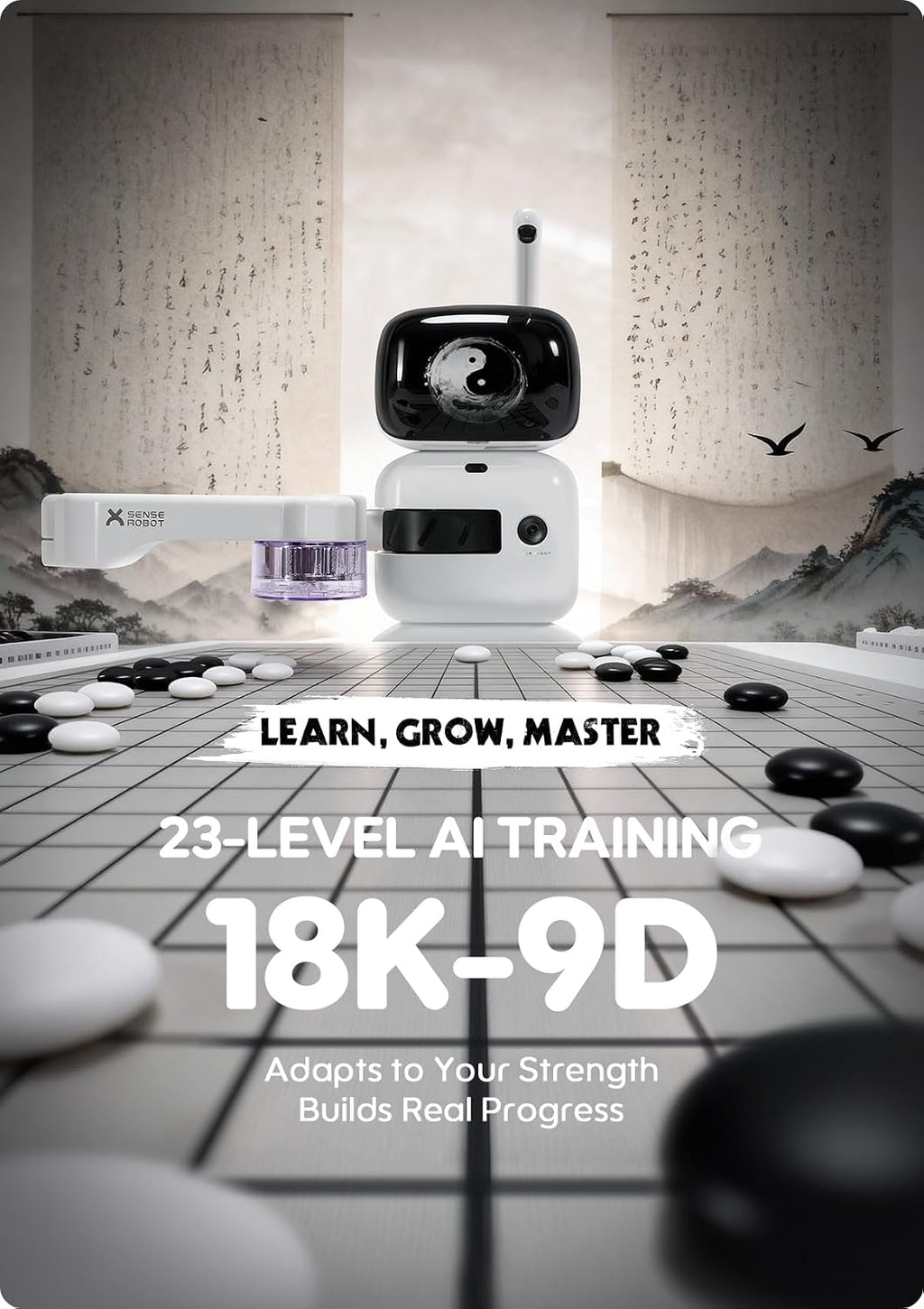 Sense Robot Go Profesional – Tablero inteligente de Go AI con brazo robótico, AI de 23 niveles para todos los niveles de habilidad, duelo Apex, revisión de juego en tiempo real, actualizaciones Wi-Fi