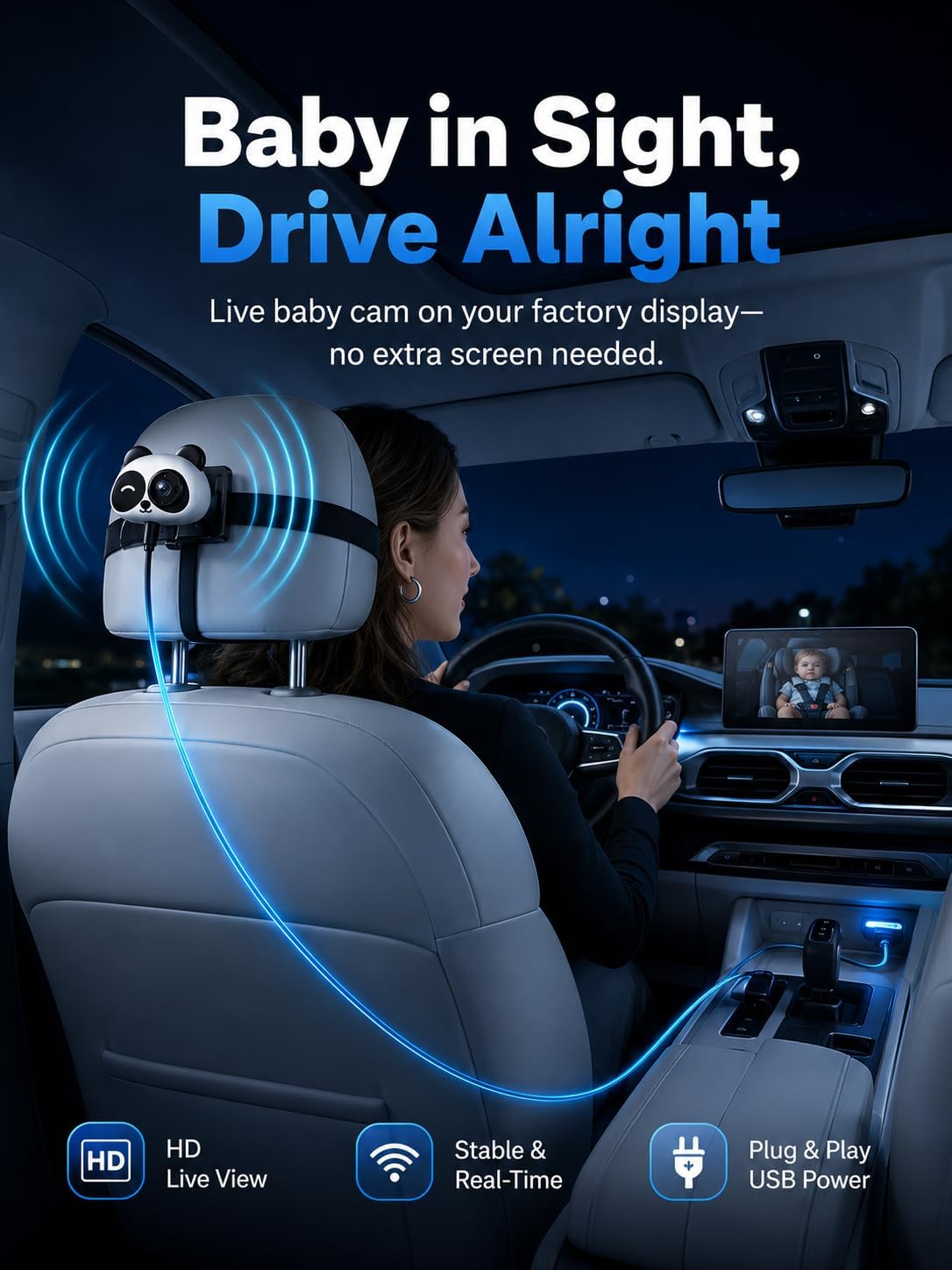 Lusdy Cámara inalámbrica CarPlay para coche de bebé para iPhone, mo...