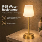 Lámpara Lámpara de mesa LED inalámbrica recargable, lámpara de ducha IP65, dorado