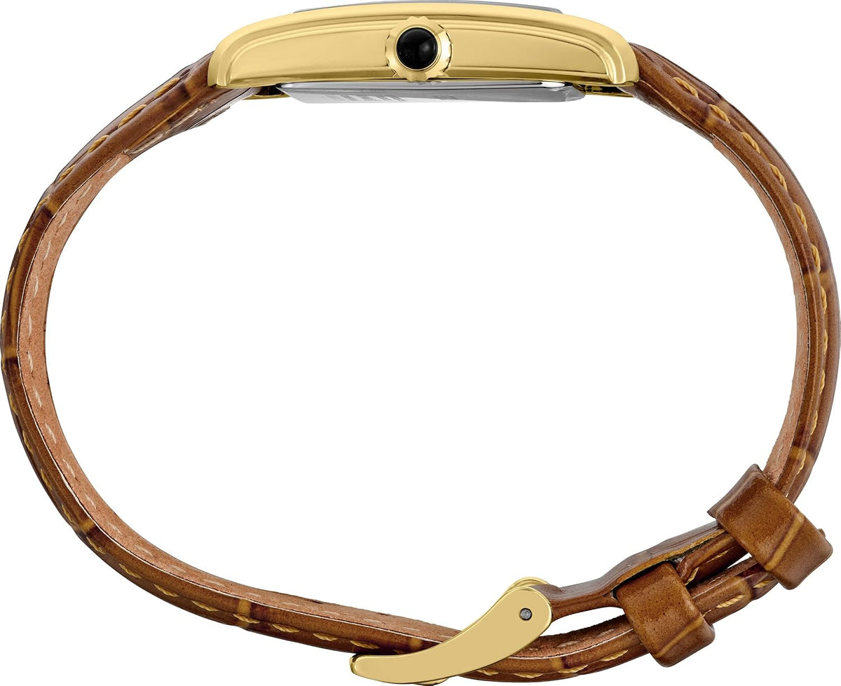 SEIKO SWR100 Reloj de cuarzo para mujer, resistente al agua 30M, elegante esfera de nácar, corona de cabujón, correa de cuero - dorado