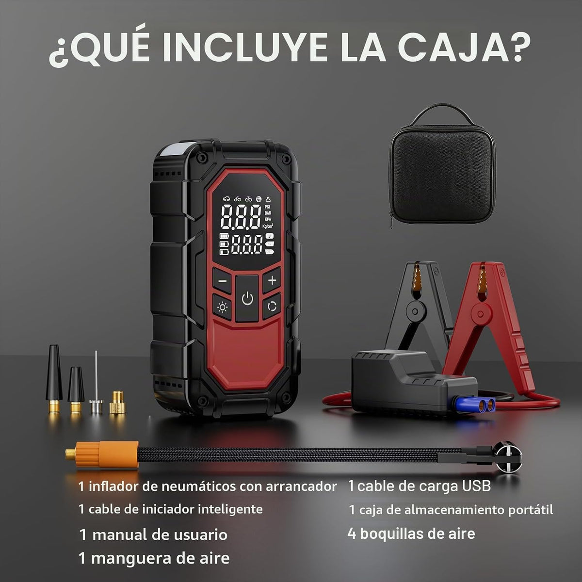 Arrancador con compresor de aire, batería de coche (gasolina 9.0\/6...